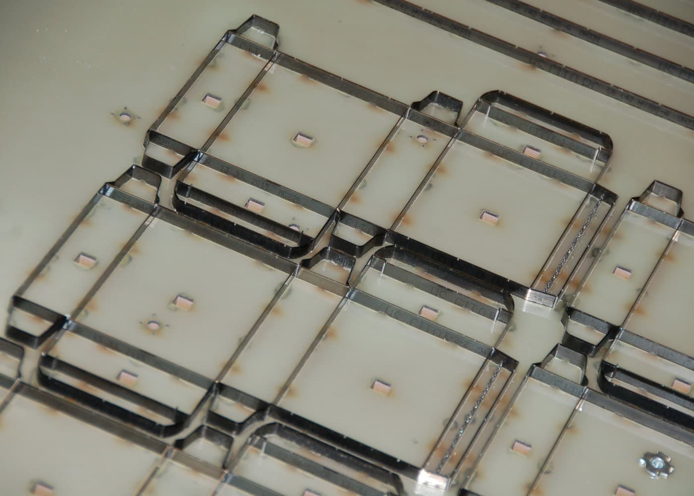 Close-up of an inline embossing die grid